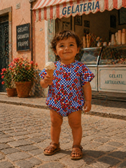 Pomodoro Check Baby T-Shirt Bubble Romper | HONEYPIEKIDS