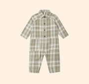 Rylee + Cru Collared Baby Jumpsuit - Olive Dobby Plaid | HONEYPIEKIDS