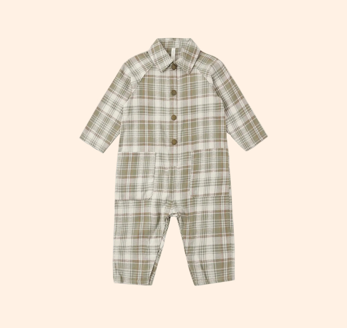 Rylee + Cru Collared Baby Jumpsuit - Olive Dobby Plaid | HONEYPIEKIDS