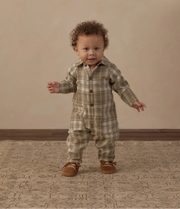 Rylee + Cru Collared Baby Jumpsuit - Olive Dobby Plaid | HONEYPIEKIDS