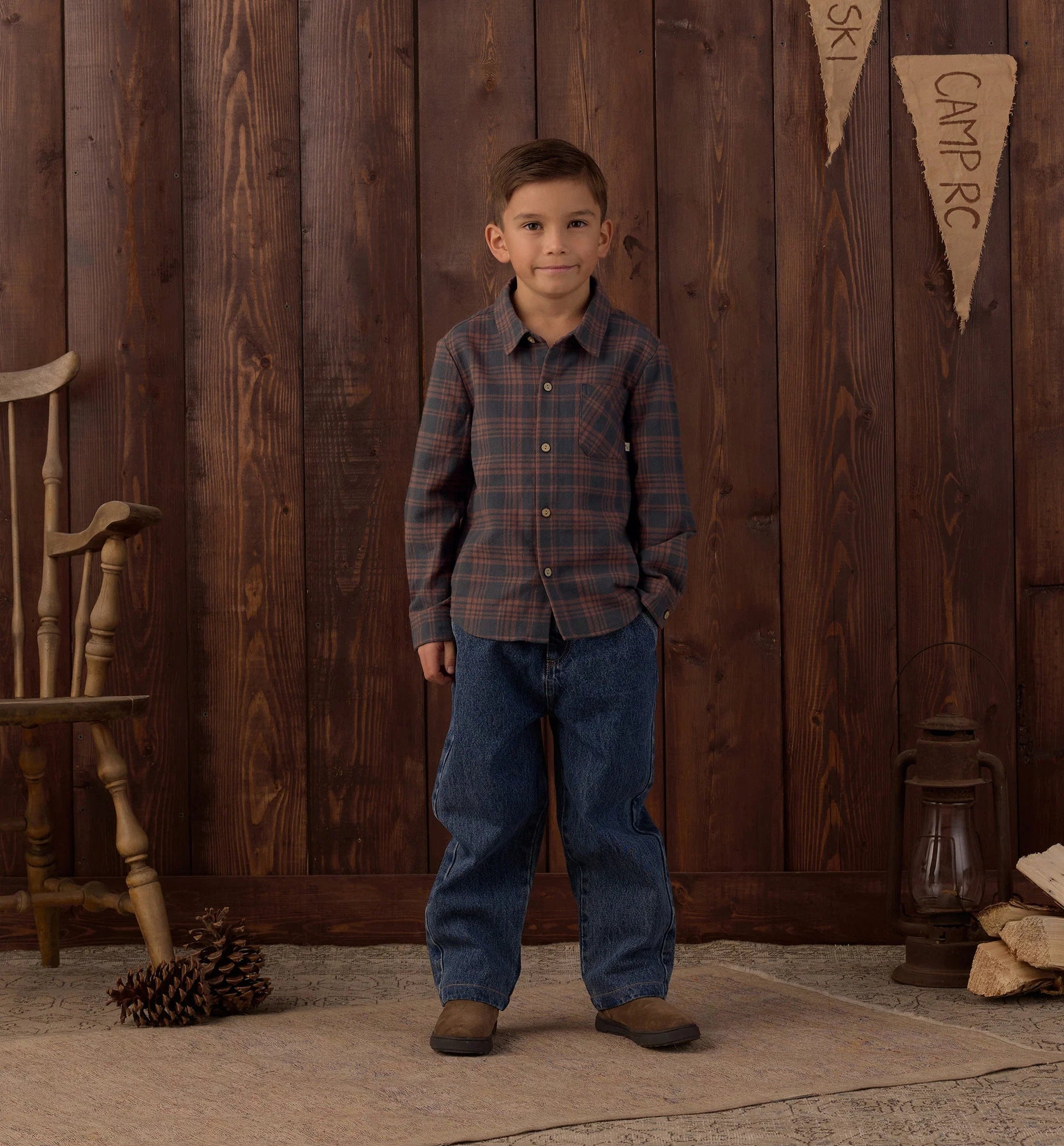 Rylee + Cru Collared Long Sleeve Shirt - Midnight Plaid | HONEYPIEKIDS