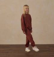 Rylee + Cru Flower Embroidered Relaxed Sweatpants - Brick | HONEYPIEKIDS