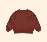 Rylee + Cru Flower Embroidered Crewneck Sweatshirt - Brick | HONEYPIEKIDS