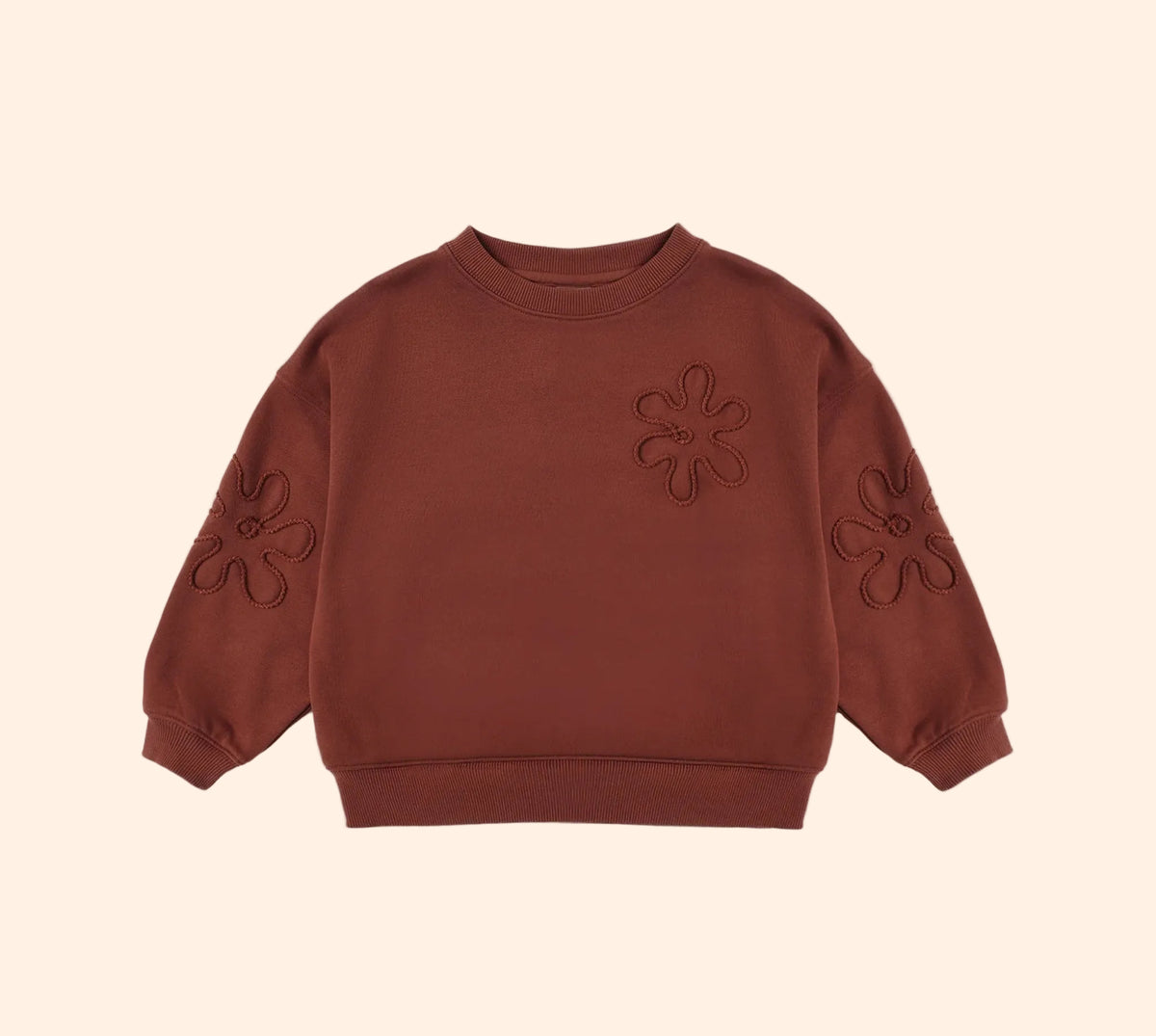 Rylee + Cru Flower Embroidered Crewneck Sweatshirt - Brick | HONEYPIEKIDS