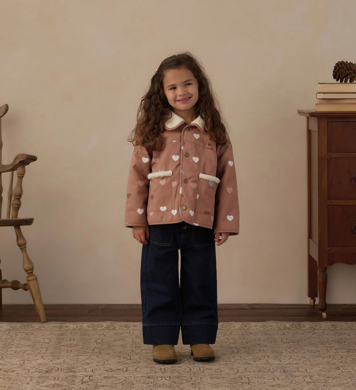 Rylee + Cru Lily Hearts Coat - Clay | HONEYPIEKIDS