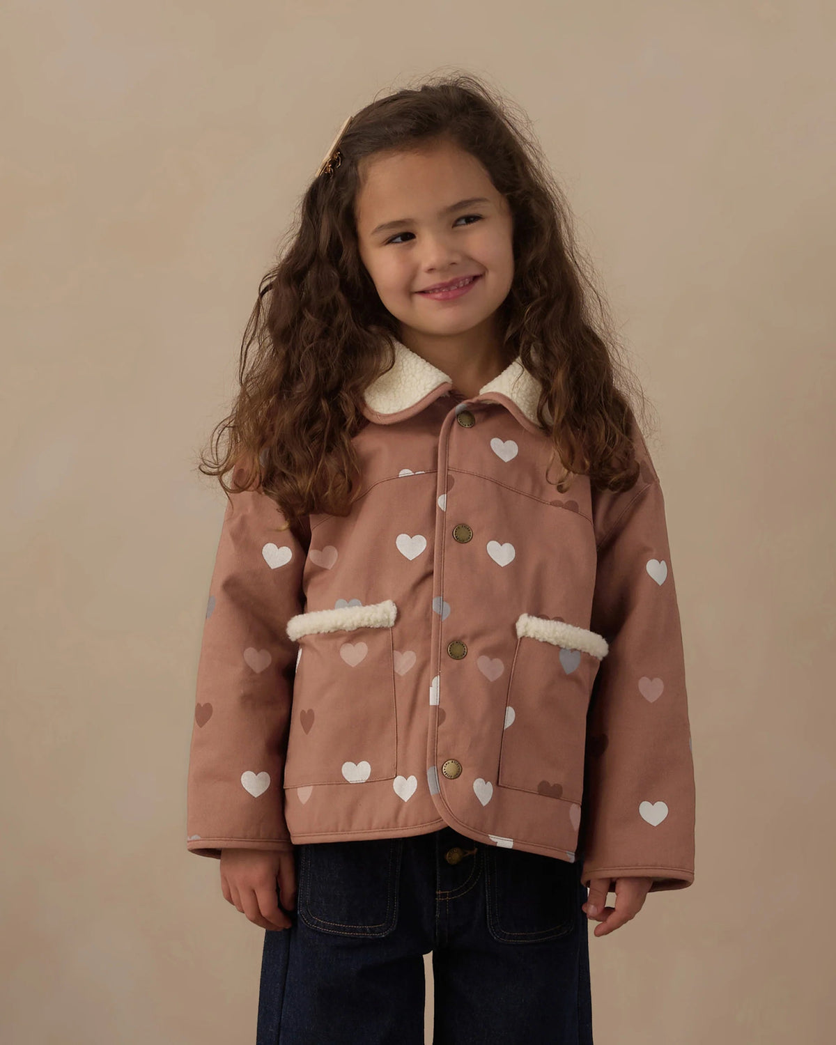Rylee + Cru Lily - Hearts Coat - Clay | HONEYPIEKIDS