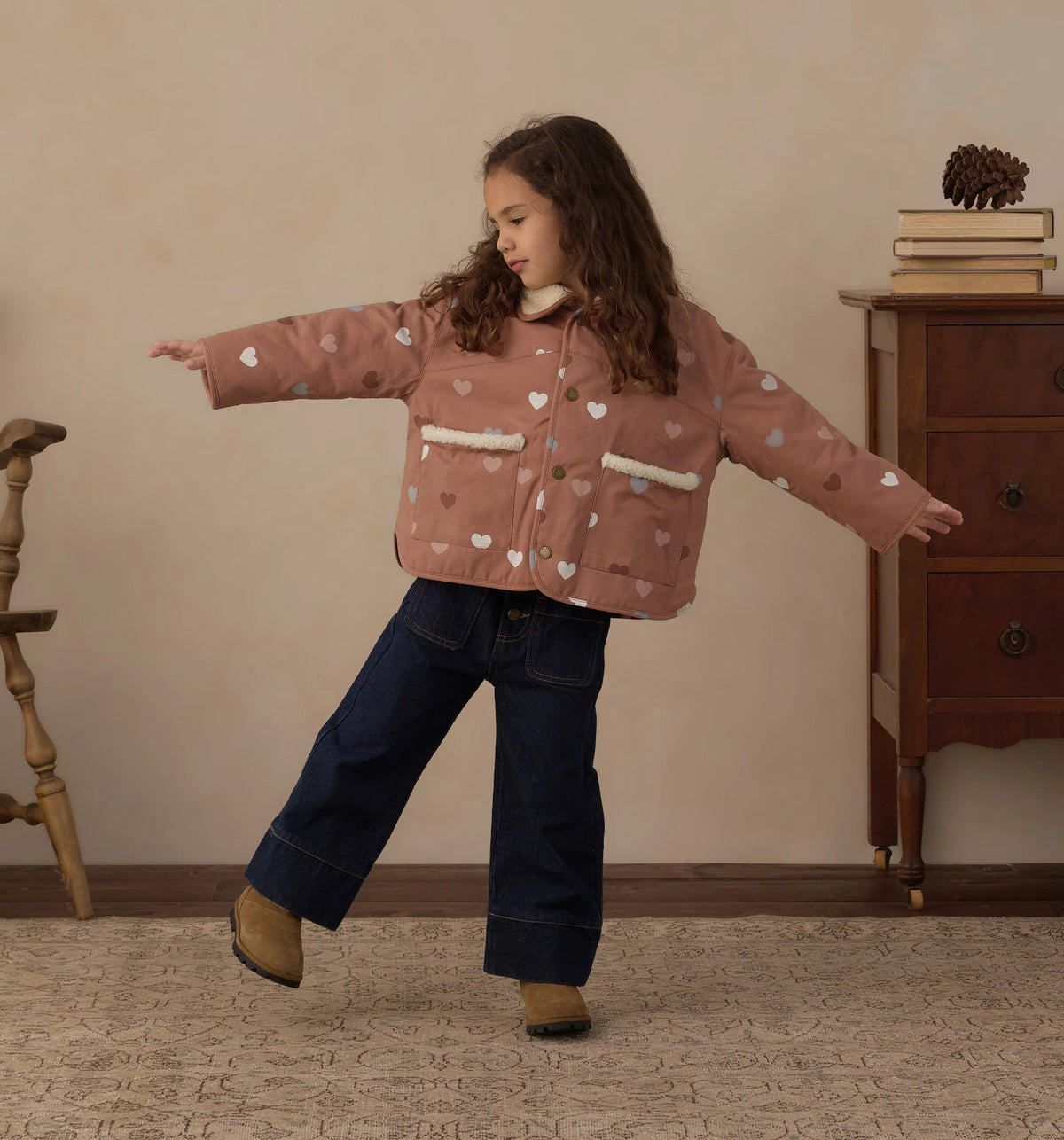 Rylee + Cru Lily Hearts Coat - Clay | HONEYPIEKIDS