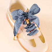 Step It Up Shoelaces – Navy Gingham | HONEYPIEKIDS