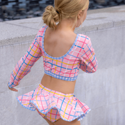 Sugar Bee Two Piece Long Sleeve Bikini Swimsuit - Dreamscape Plaid | HONEYPIEKIDS