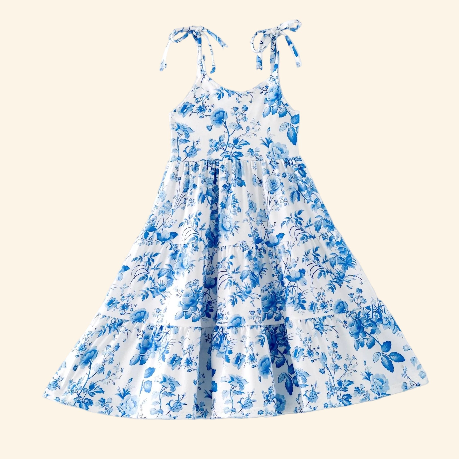 Summer Blue Floral Milk Silk Girls Dress | HONEYPIEKIDS