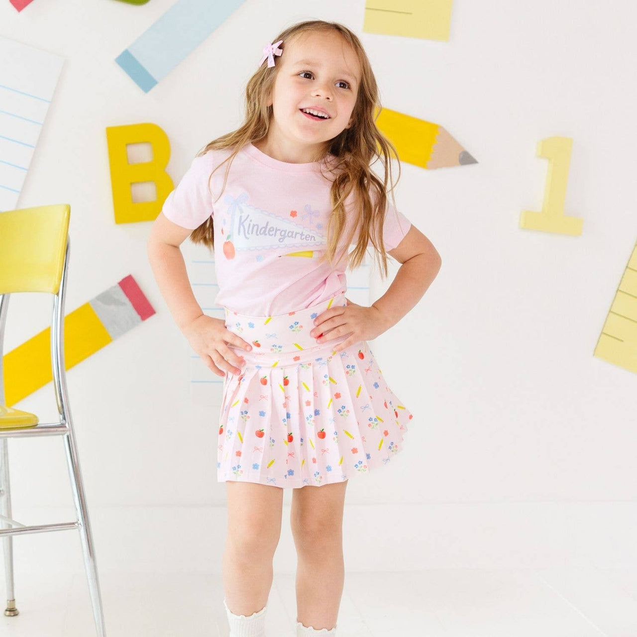 Sweet Wink Girls First Day of School Shirt Kindergarten PENNANT | HONEYPIEKIDS