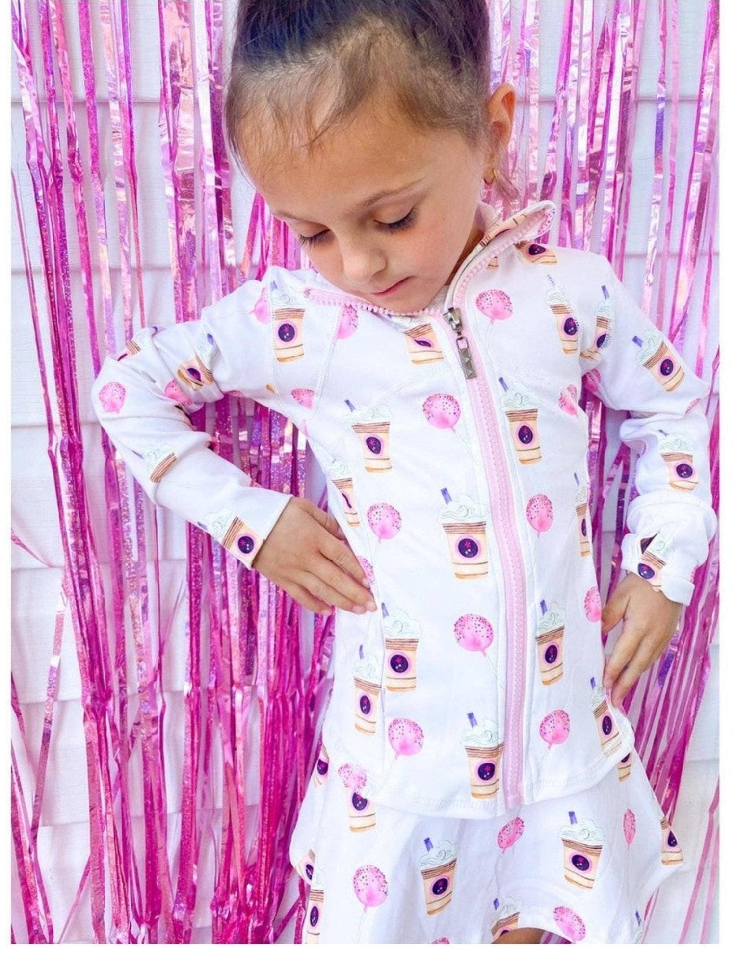 Three Wildflower Designs Latte and Cake Pop Girls Athletic Jacket | HONEYPIEKIDS