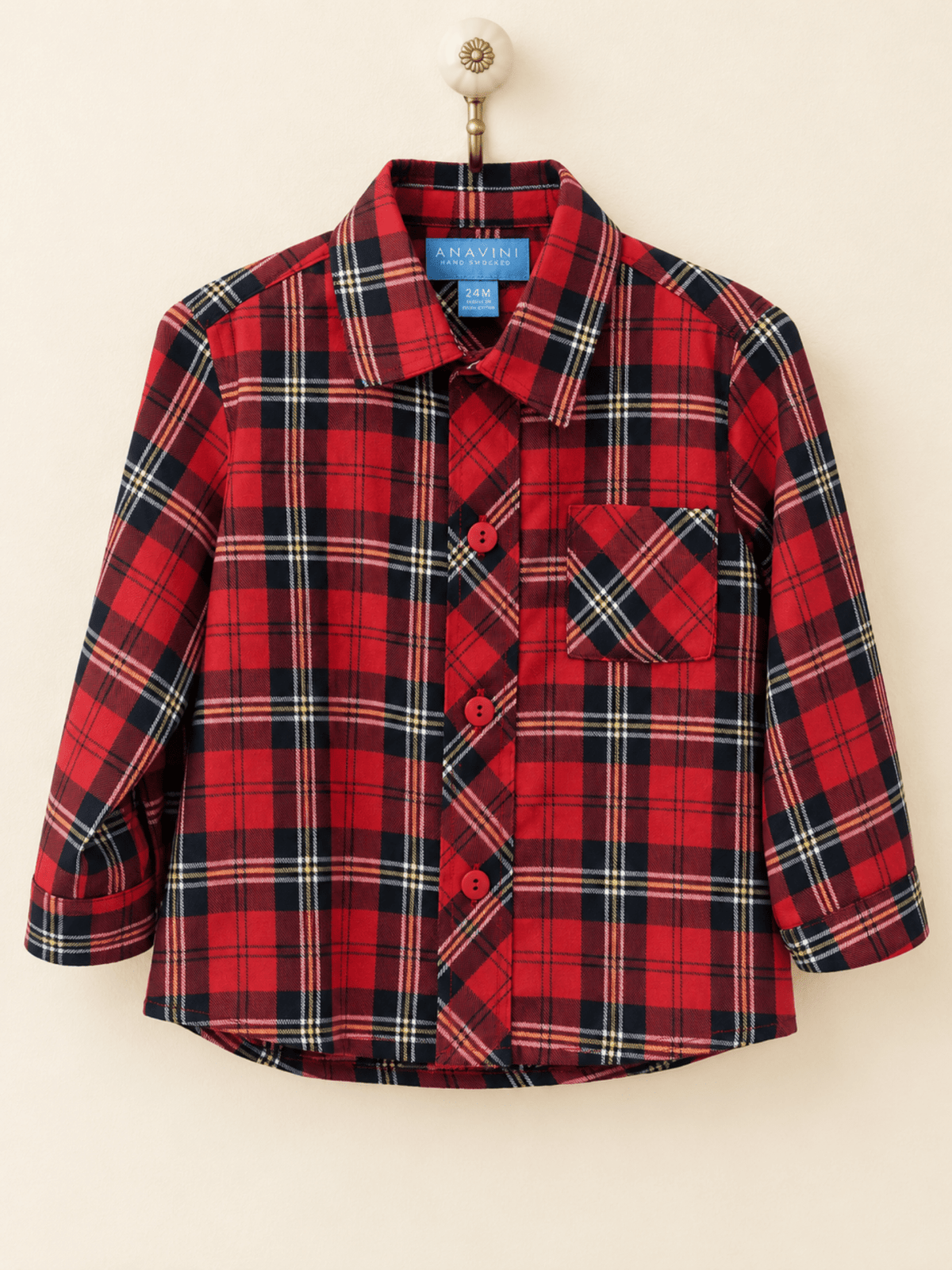 Anavini Boys Holiday Red Plaid Collared Button Up Shirt | HONEYPIEKIDS
