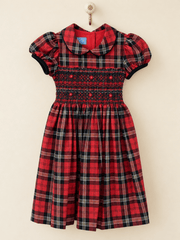 Anavini Girls Holiday Red Plaid Embroidered Hand Smocked Dress | HONEYPIEKIDS.COM