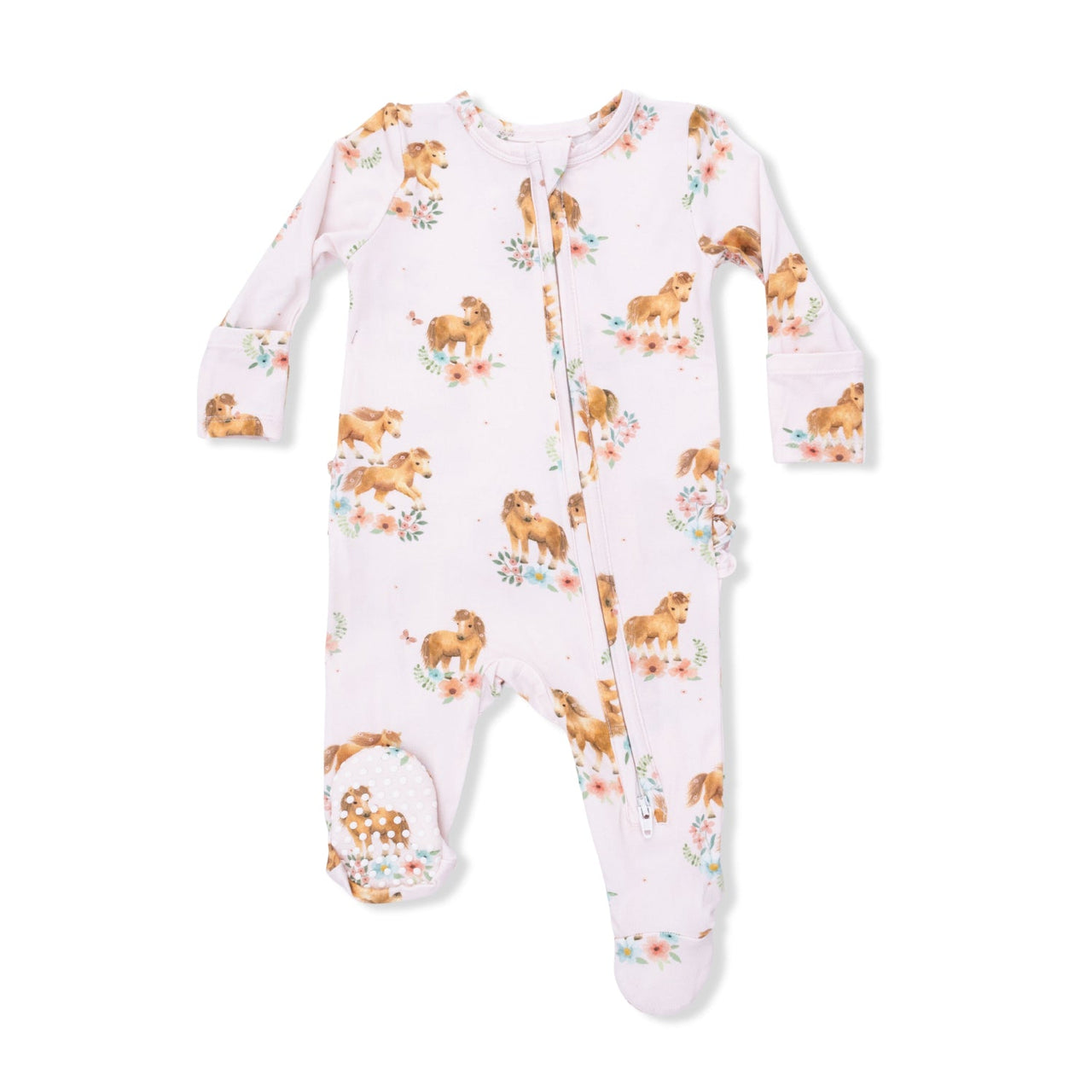 Angel Dear 2 Way Ruffle Back Zipper Footie - Pink Ponies | HONEYPIEKIDS
