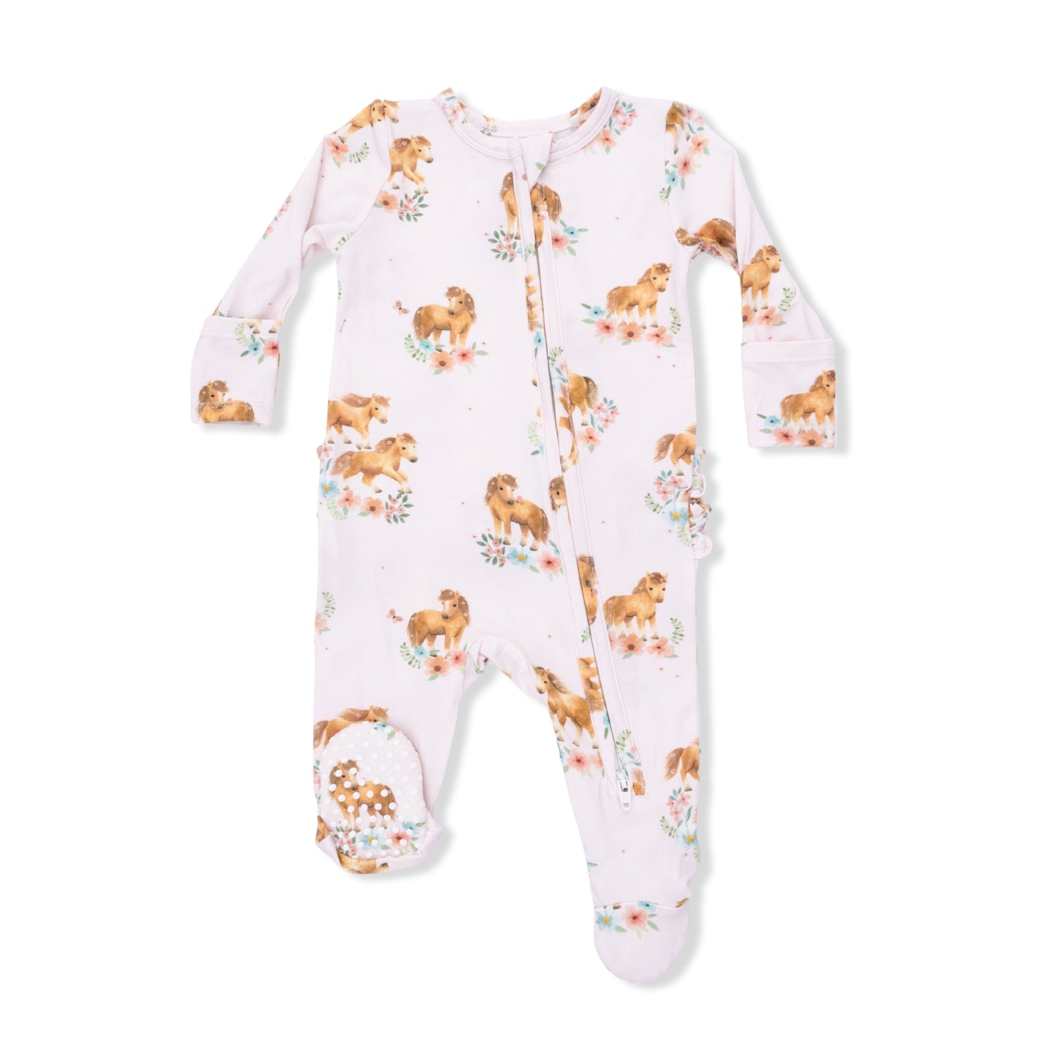 Angel Dear 2 Way Ruffle Back Zipper Footie - Pink Ponies | HONEYPIEKIDS