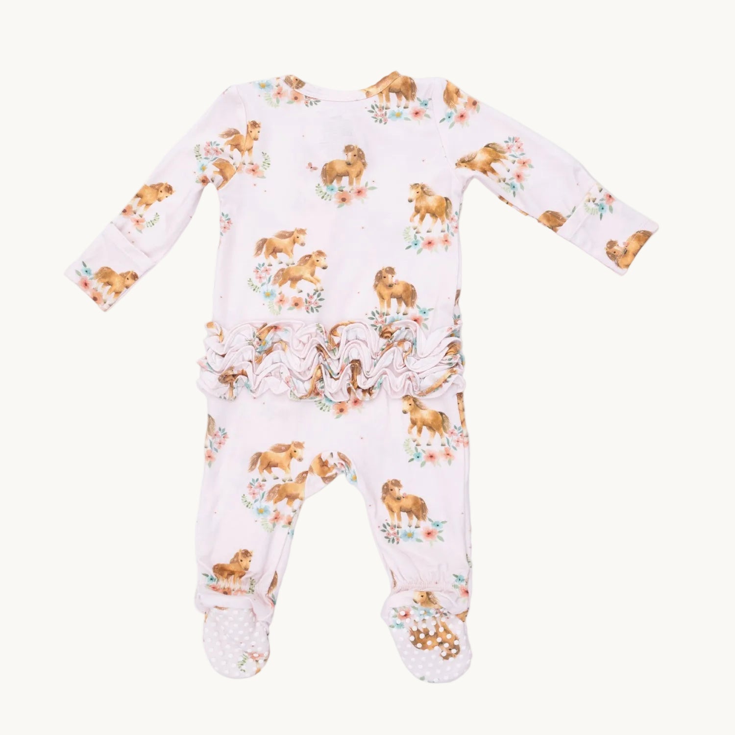 Angel Dear 2 Way Ruffle Back Zipper Footie - Pink Ponies | HONEYPIEKIDS