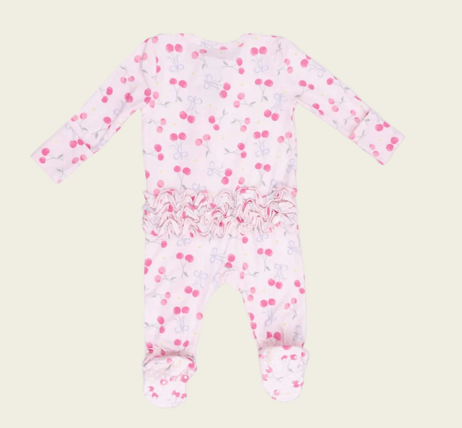 Angel Dear 2 Way Ruffle Back Zipper Footie - Sweet Bow Cherries | HONEYPIEKIDS