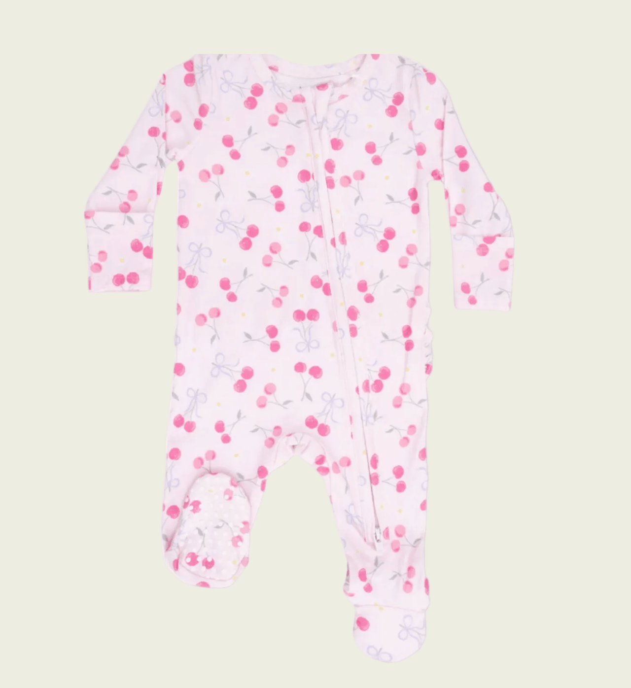 Angel Dear 2 Way Ruffle Back Zipper Footie - Sweet Bow Cherries | HONEYPIEKIDS