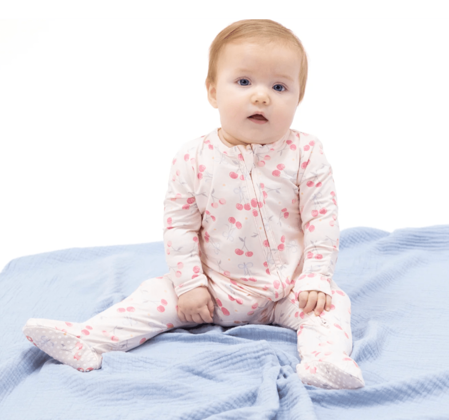 Angel Dear 2 Way Ruffle Back Zipper Footie - Sweet Bow Cherries | HONEYPIEKIDS