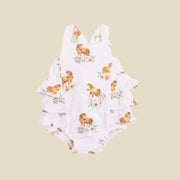 Angel Dear Baby Girls Ruffle Sunsuit - Pink Ponies | HONEYPIEKIDS