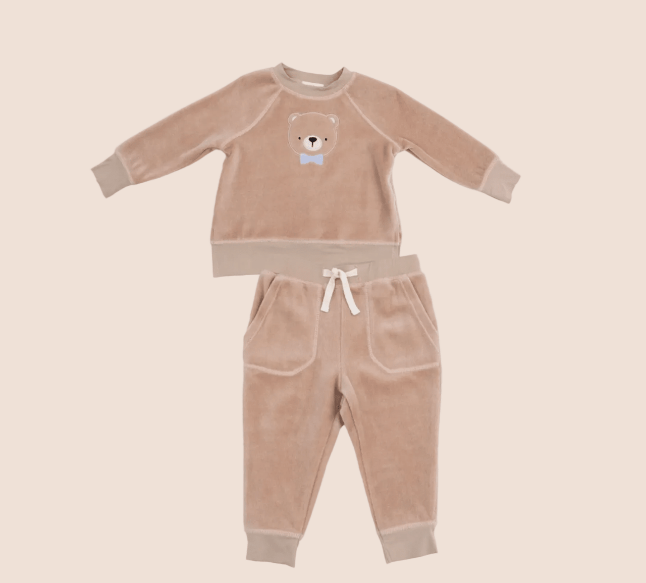 Angel Dear Velour Sweatshirt + Jogger Set - Teddy Bear | HONEYPIEKIDS