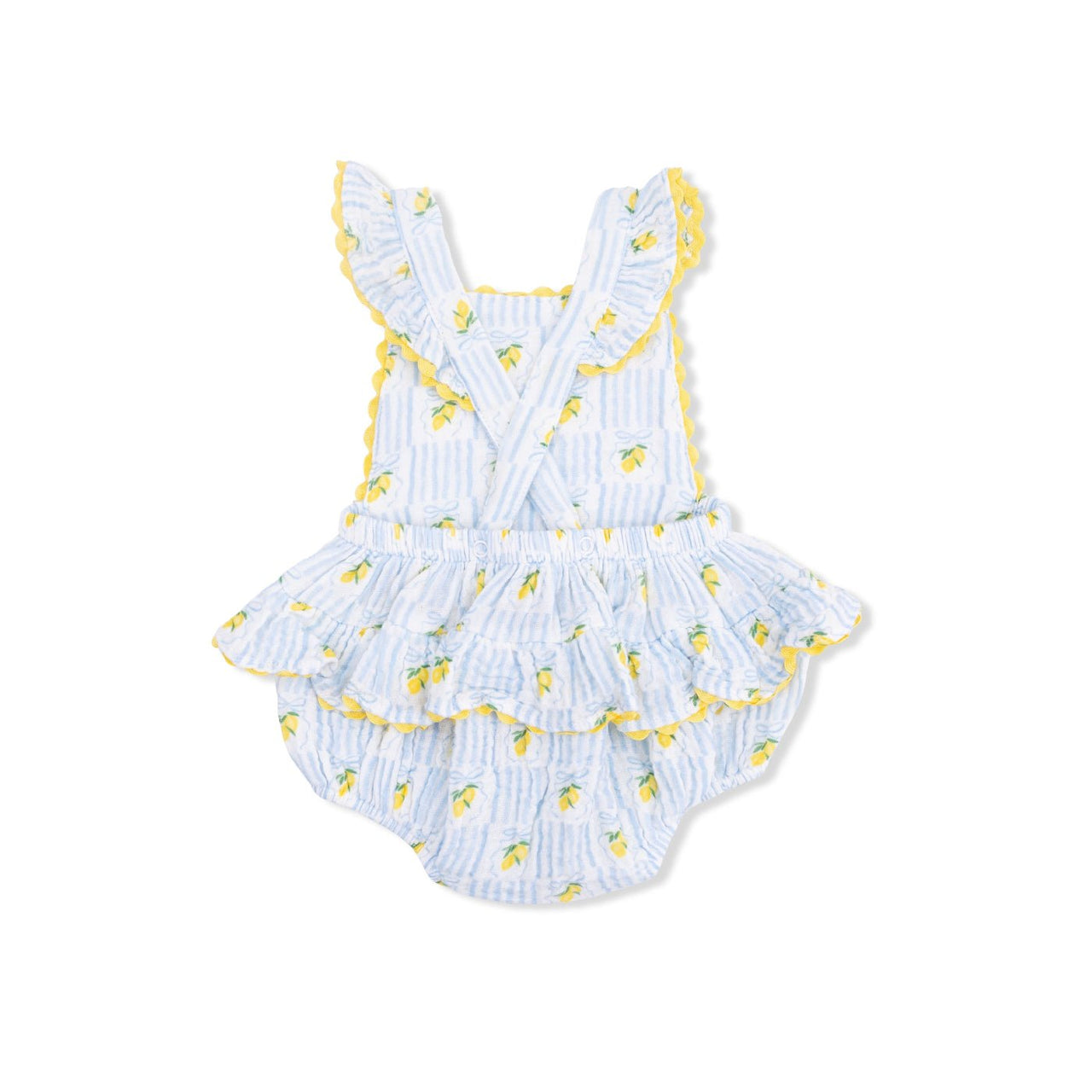 Angel Dear Ric Rac Ruffle Organic Muslin Sunsuit - Lovely Lemons | HONEYPIEKIDS 