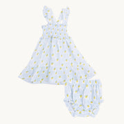 Angel Dear Smocked Organic Muslin Sundress - Lovely Lemons | HONEYPIEKIDS