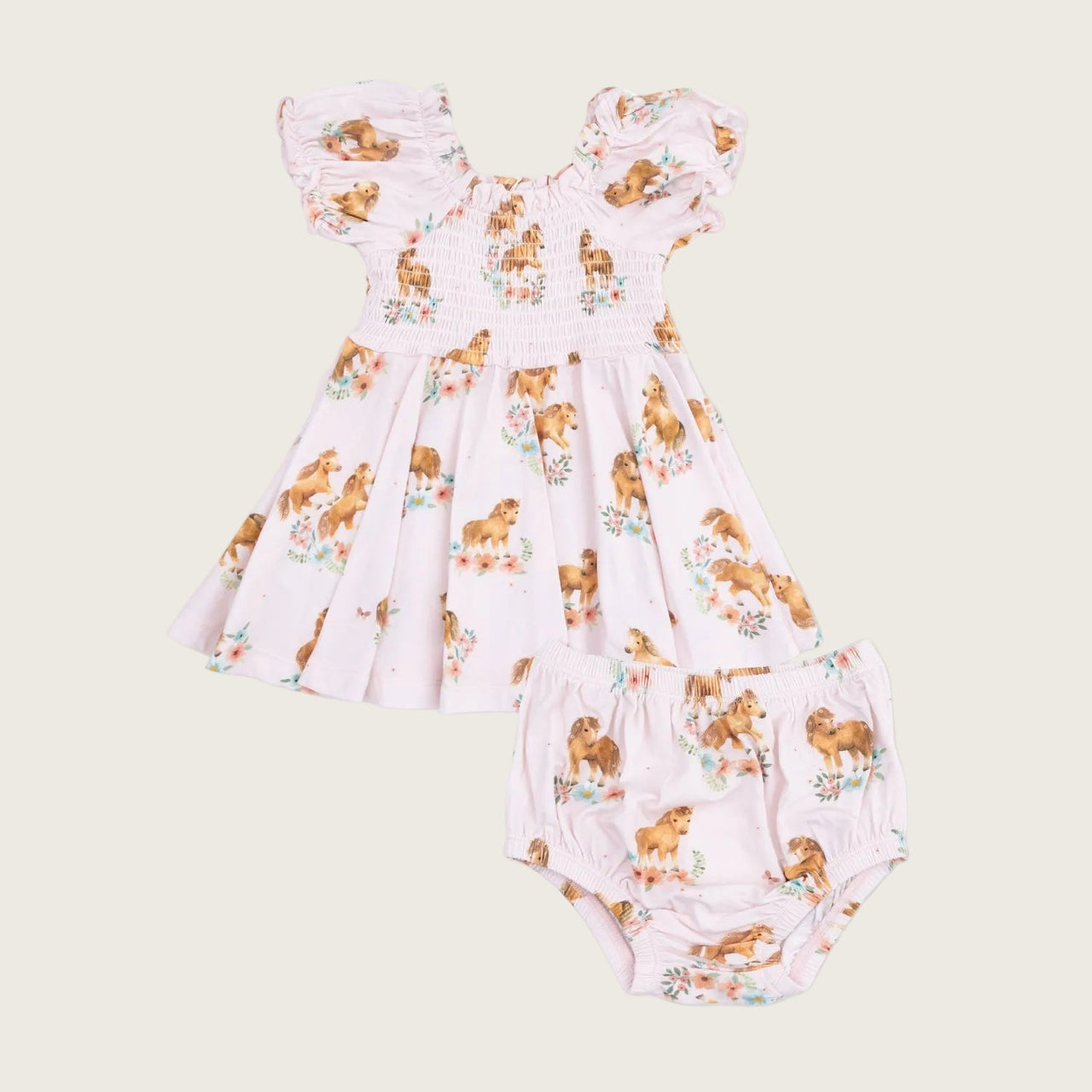Angel Dear Smocked Twirly Dress and Bloomer - Pink Ponies | HONEYPIEKIDS 