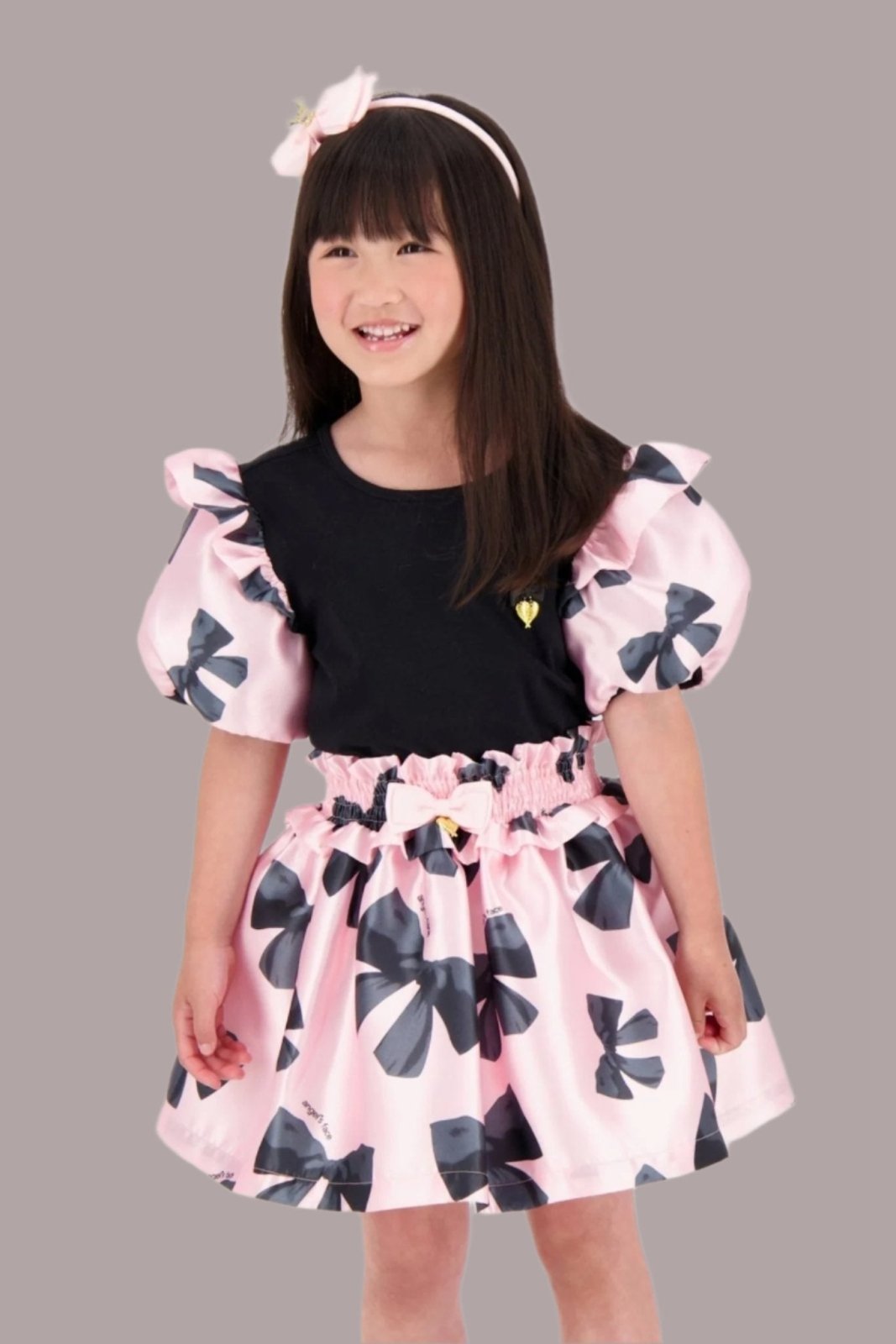 Angel's Face Blake Bow Print Black Knit Top | HONEYPIEKIDS 