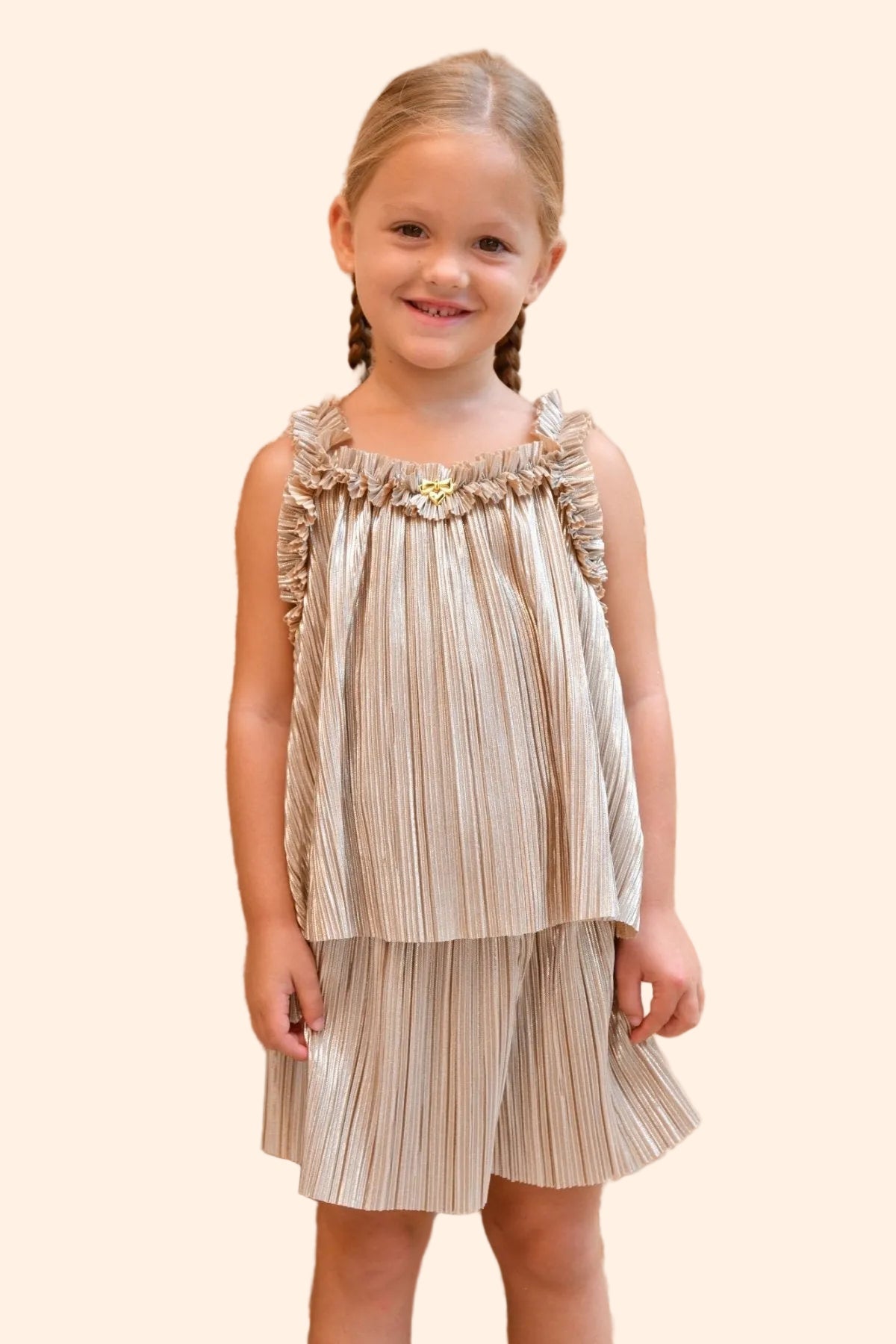 Angel's Face Fortuna Metallic Pleated Top and Shorts Set | HONEYPIEKIDS.COM