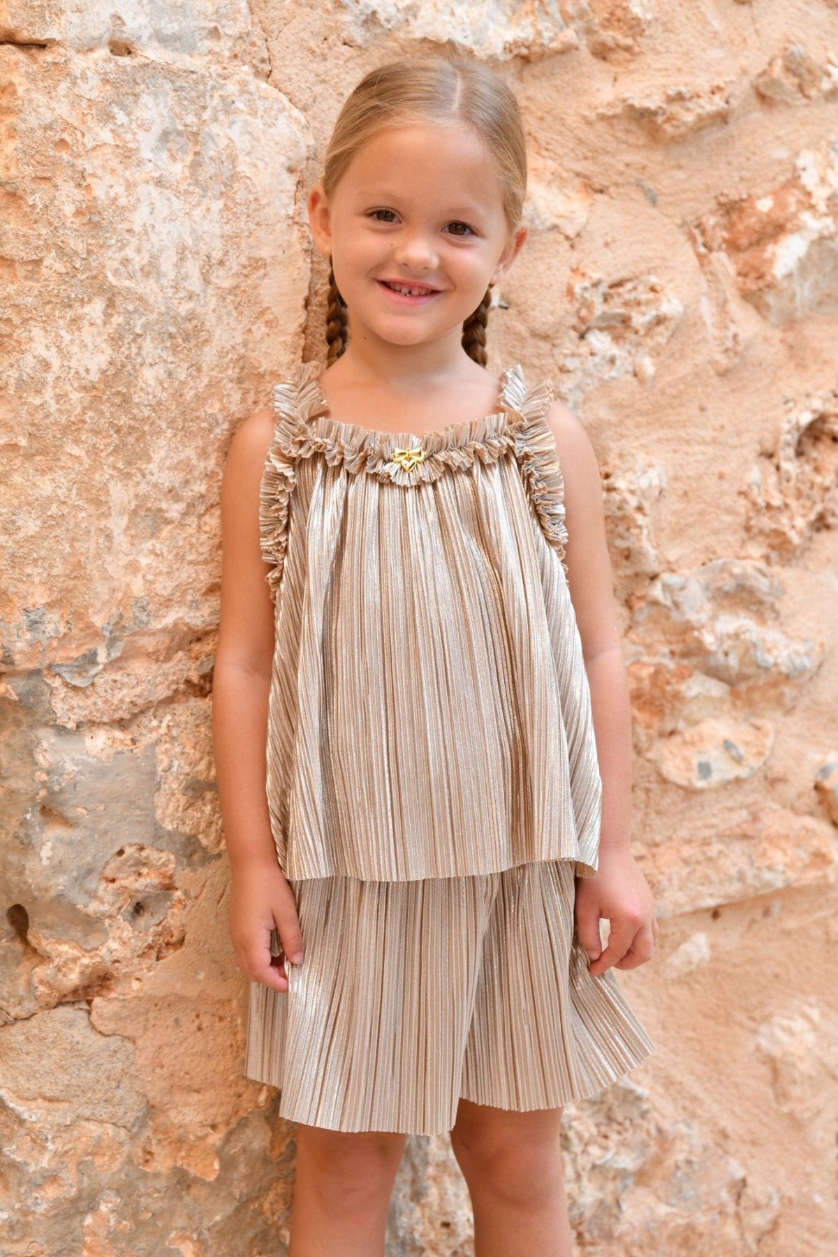 Angel's Face Fortuna Metallic Pleated Top and Shorts Set | HONEYPIEKIDS 