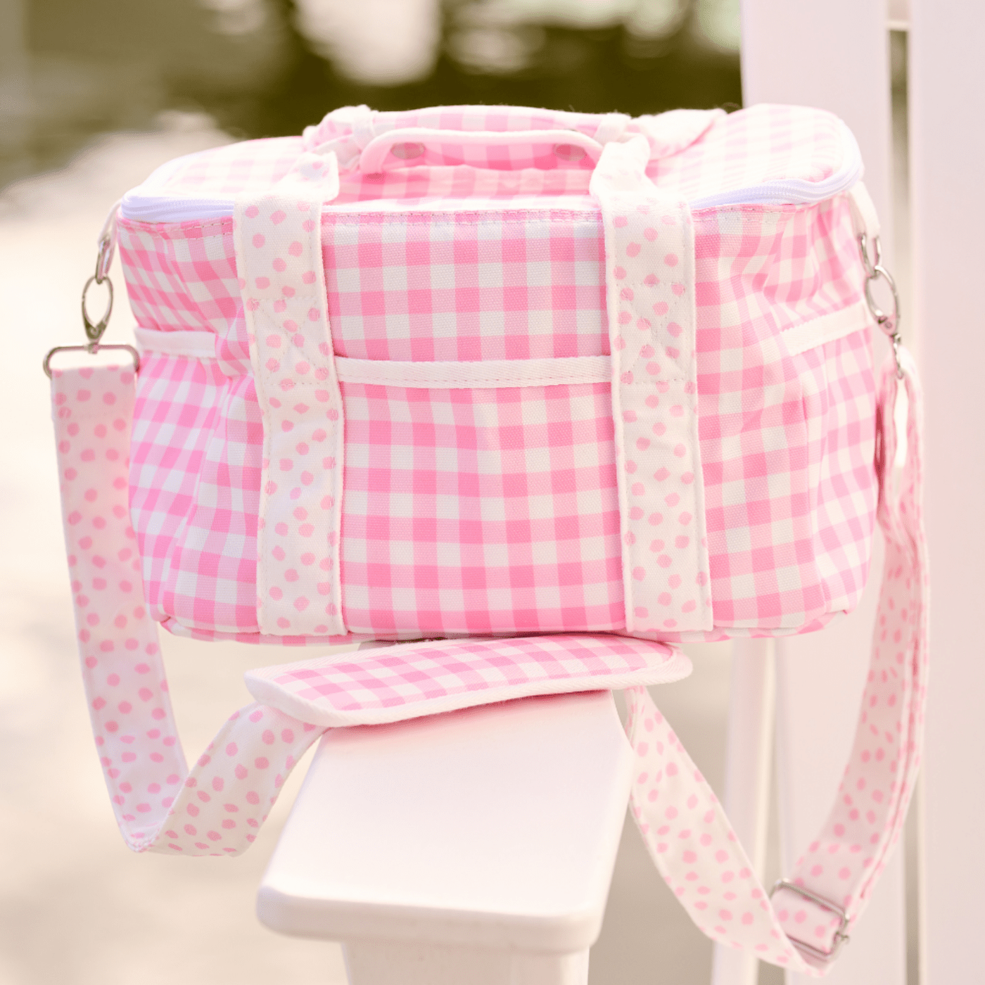 Beach and Pool Soft-Sided Snack and Drink Cooler - Pink Gingham | HONEYPIEKIDS 