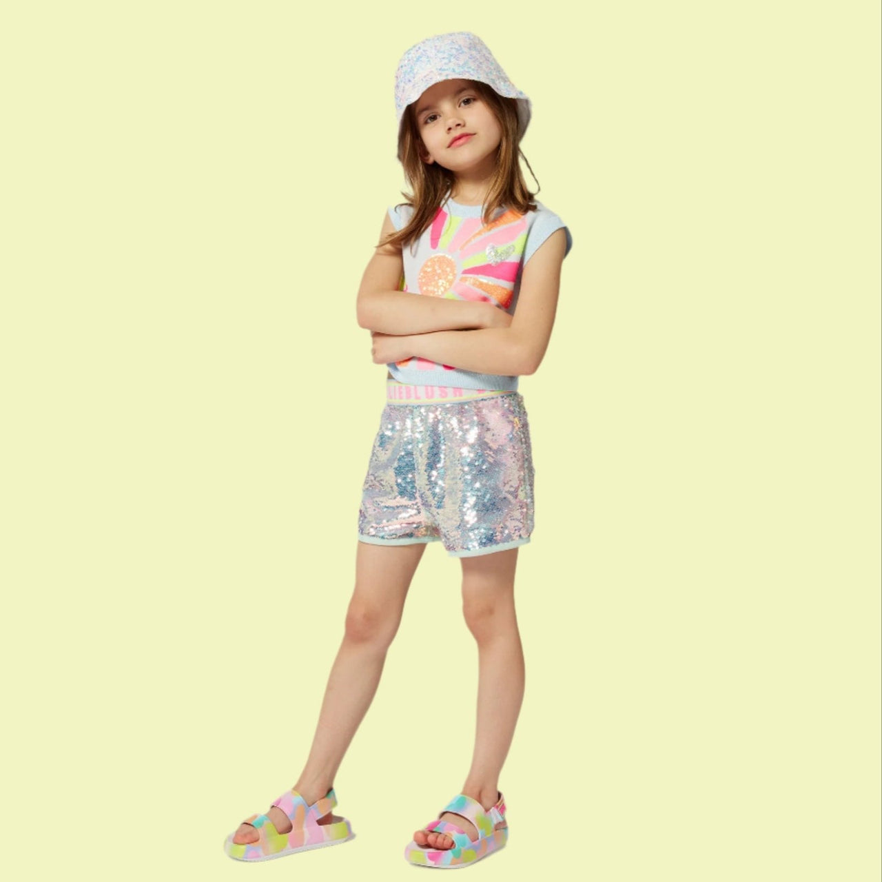 Billieblush Beach Glass Iridescent Sequin Shorts | HONEYPIEKIDS 