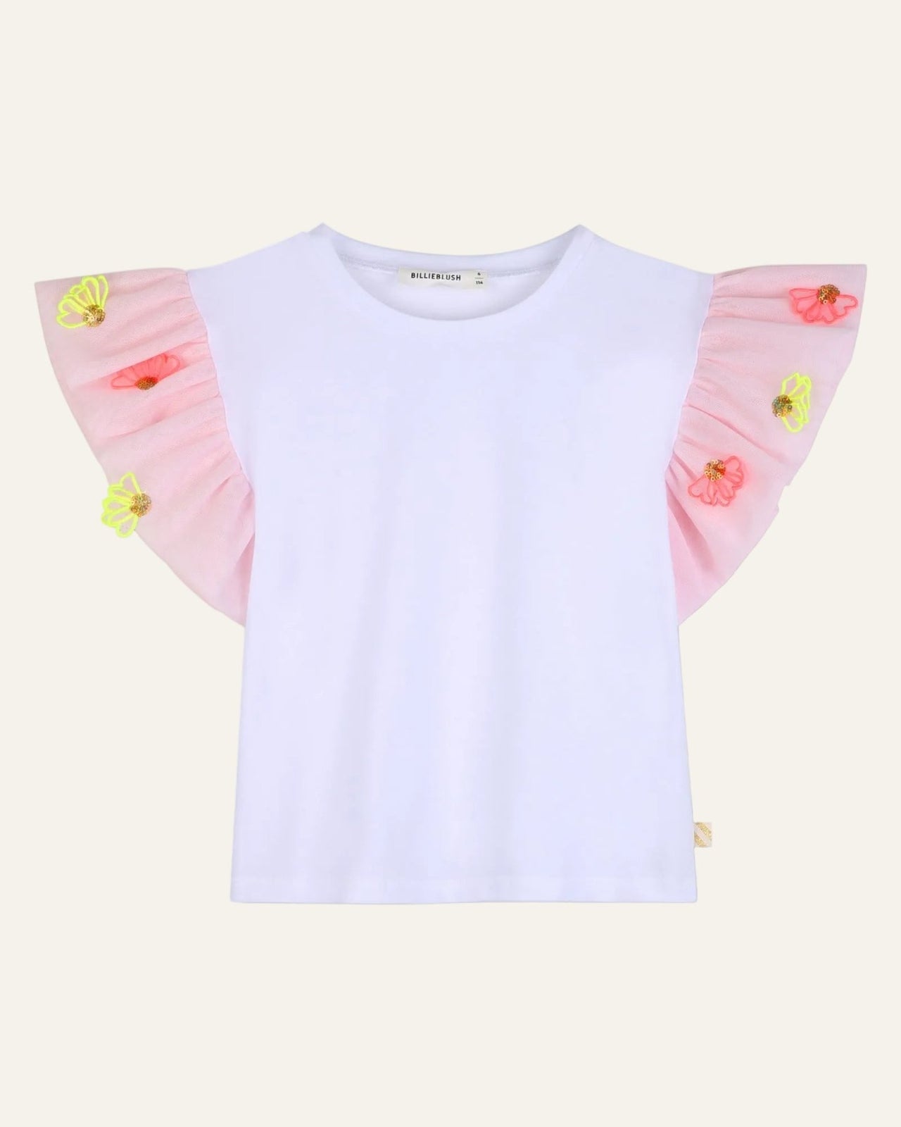 Billieblush Ceremony T-shirt With Mesh Embroidered Sleeves | HONEYPIEKIDS