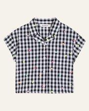 Billieblush Gingham Heart Embroidered SS Button Down Top | HONEYPIEKIDS