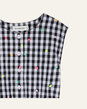 Billieblush Gingham Heart Embroidered SS Button Down Top | HONEYPIEKIDS