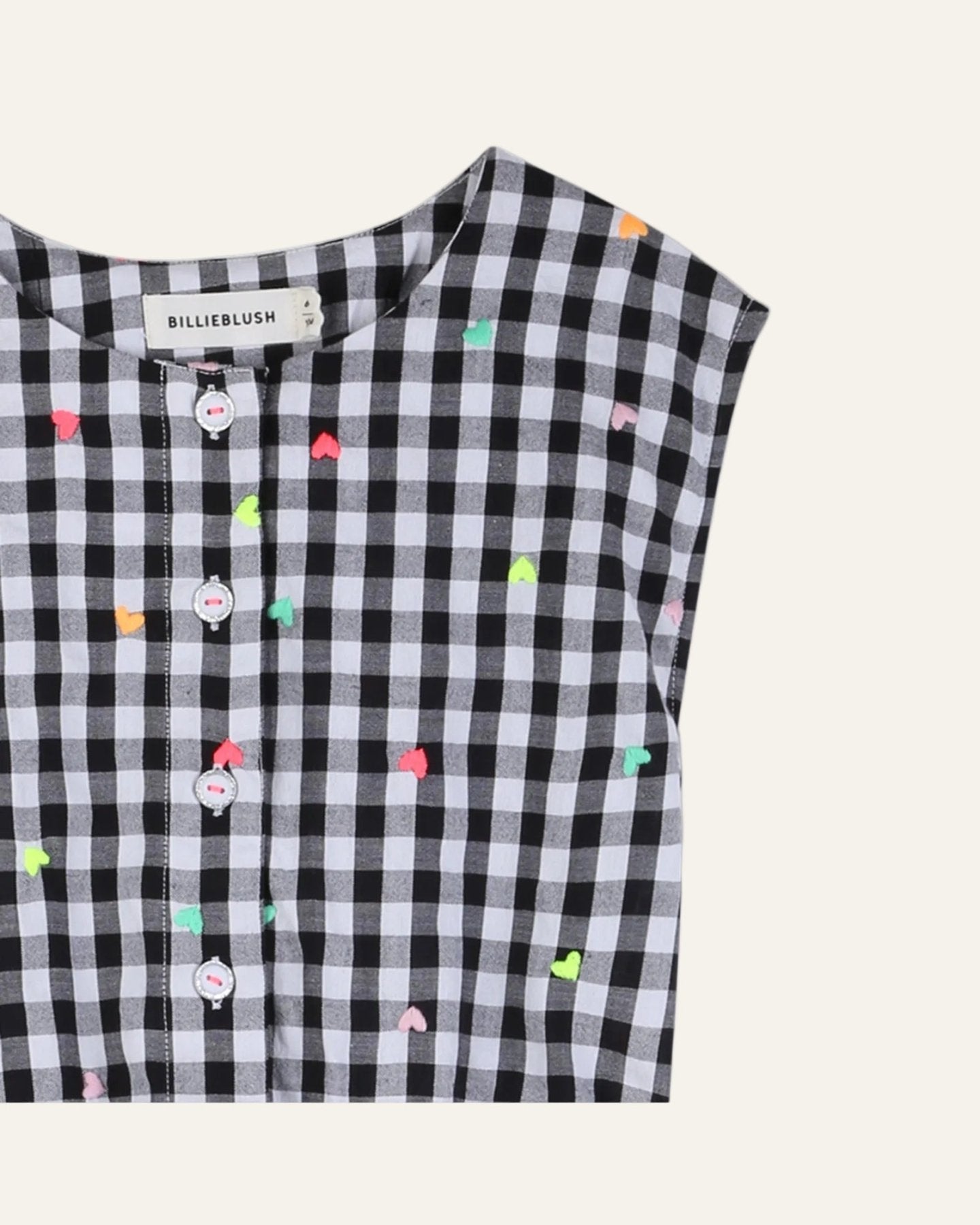Billieblush Gingham Heart Embroidered SS Button Down Top | HONEYPIEKIDS