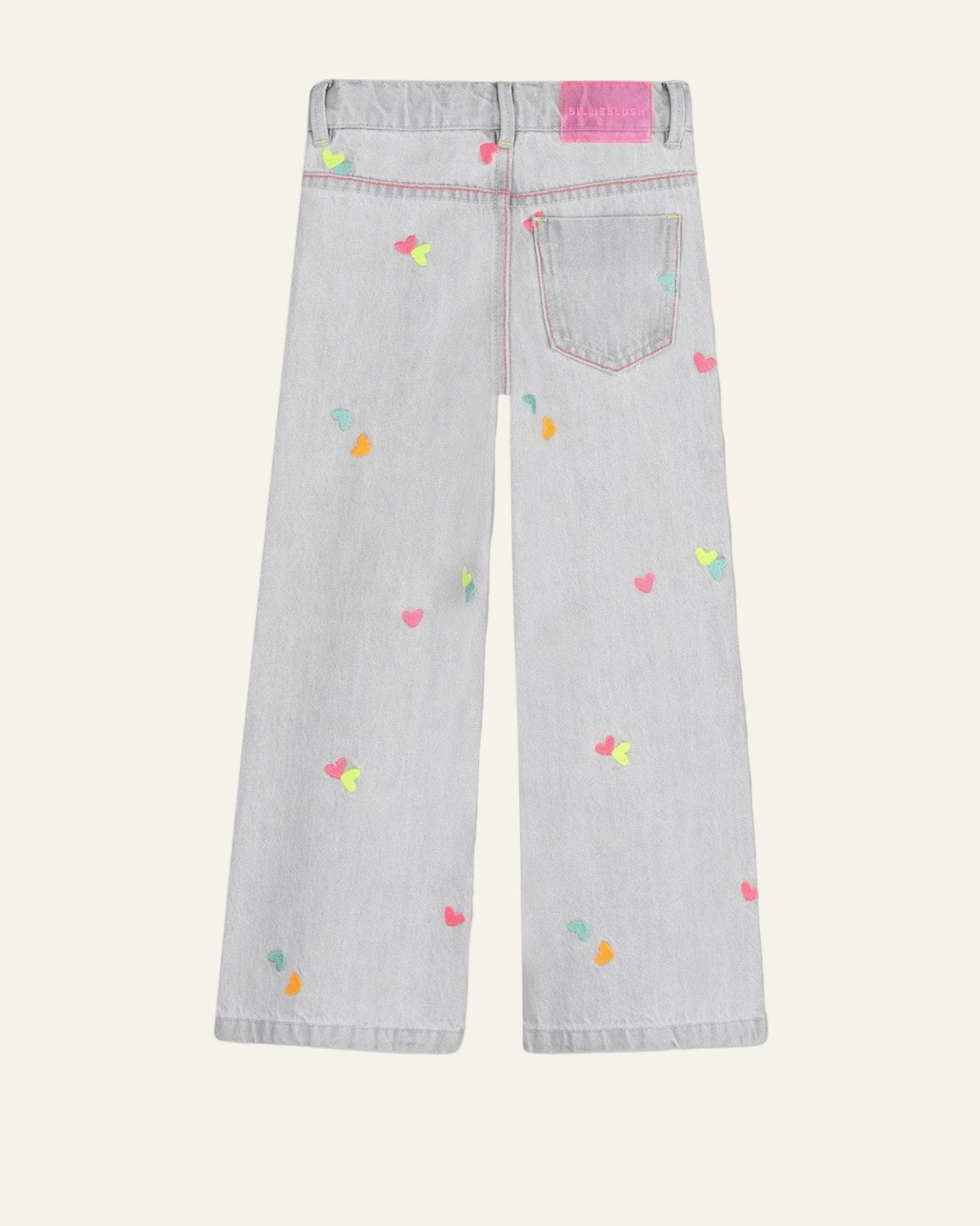 Billieblush Girls Embroidered Heart Grey Denim Pants | HONEYPIEKIDS