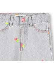 Billieblush Girls Embroidered Heart Grey Denim Pants | HONEYPIEKIDS