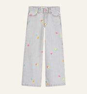 Billieblush Girls Embroidered Heart Grey Denim Pants | HONEYPIEKIDS