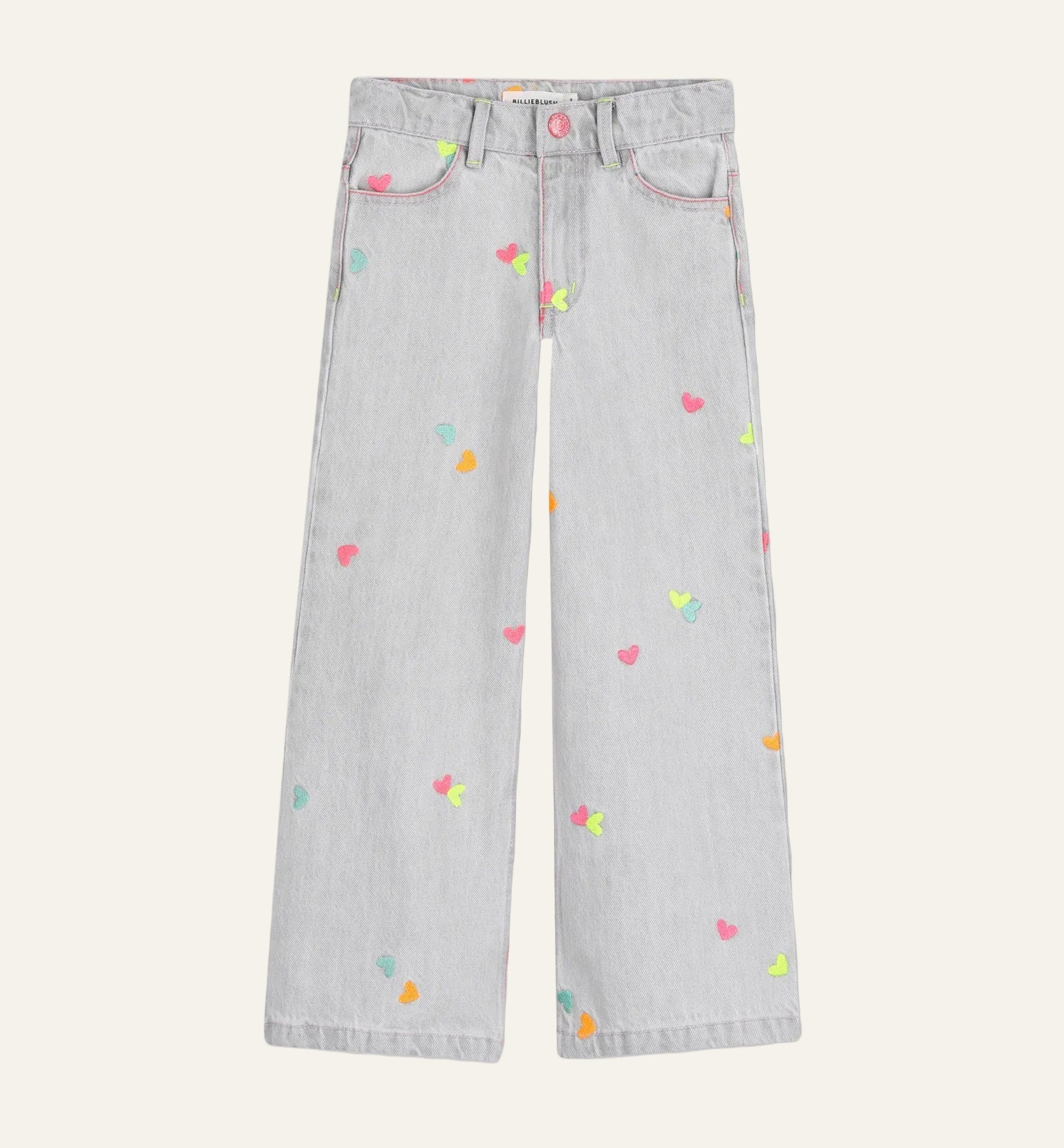 Billieblush Girls Embroidered Heart Grey Denim Pants | HONEYPIEKIDS