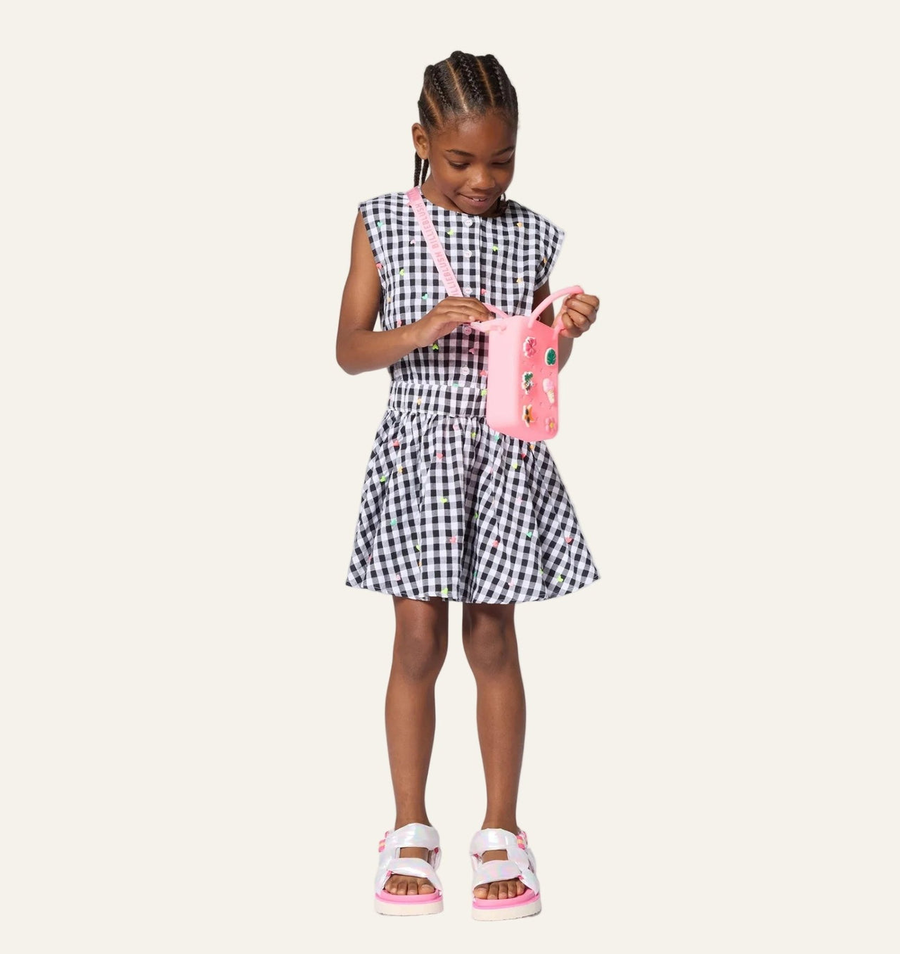 Billieblush Girls Heart Embroidered Gingham Dress | HONEYPIEKIDS 