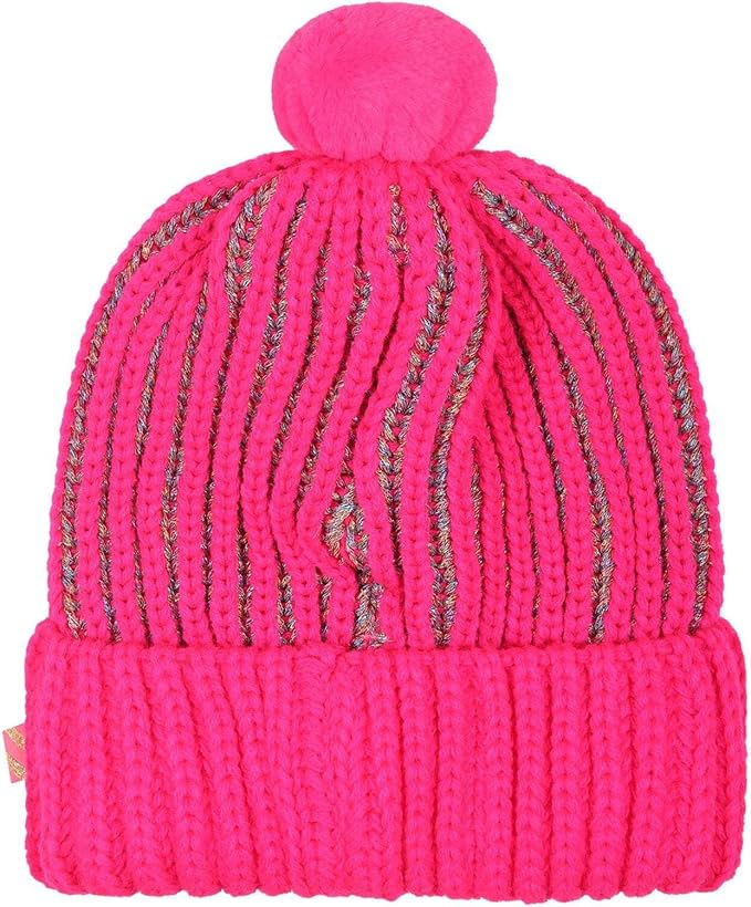 Billieblush Girls Hot Pink Hearts Winter Pom Hat