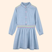 Billieblush Girls Light Denim Long Sleeve Collared Dress | HONEYPIEKIDS