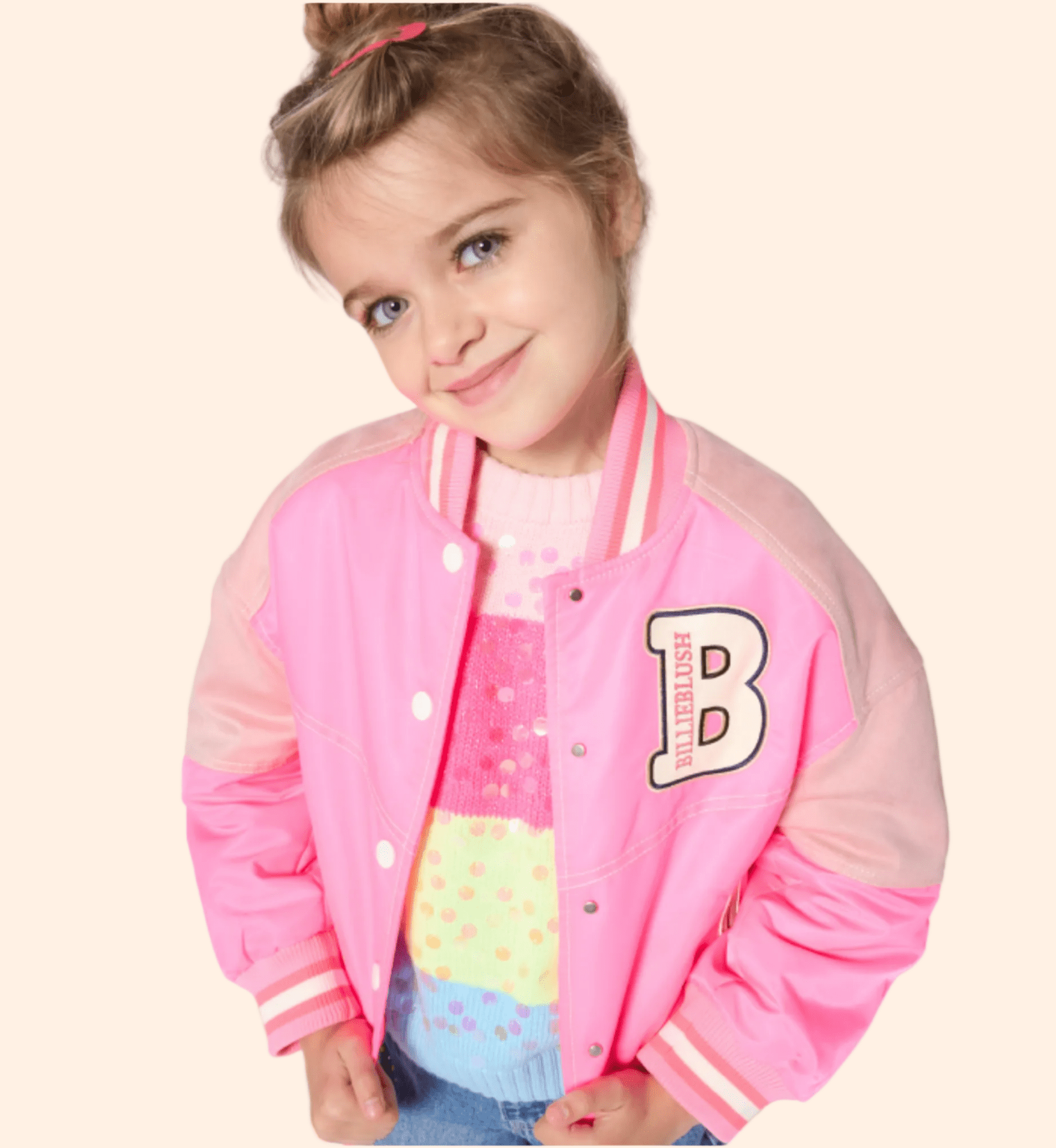 Billieblush Girls Pink B Varsity Jacket | HONEYPIEKIDS