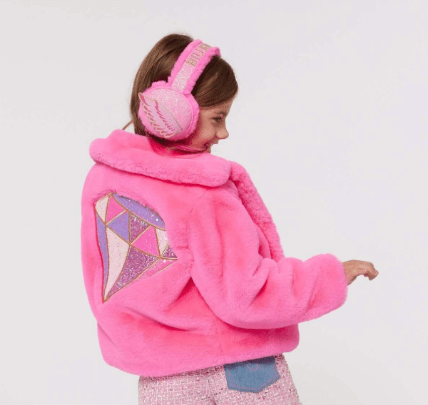 Billieblush Girls Pink Fuzzy Wings Ear Muffs | HONEYPIEKIDS