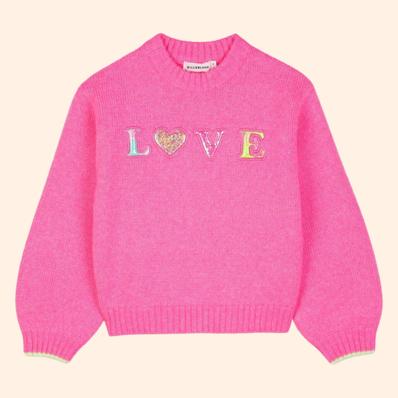 Billieblush Girls Pink Love Knit Sweater | HONEYPIEKIDS