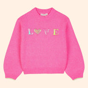 Billieblush Girls Pink Love Knit Sweater | HONEYPIEKIDS