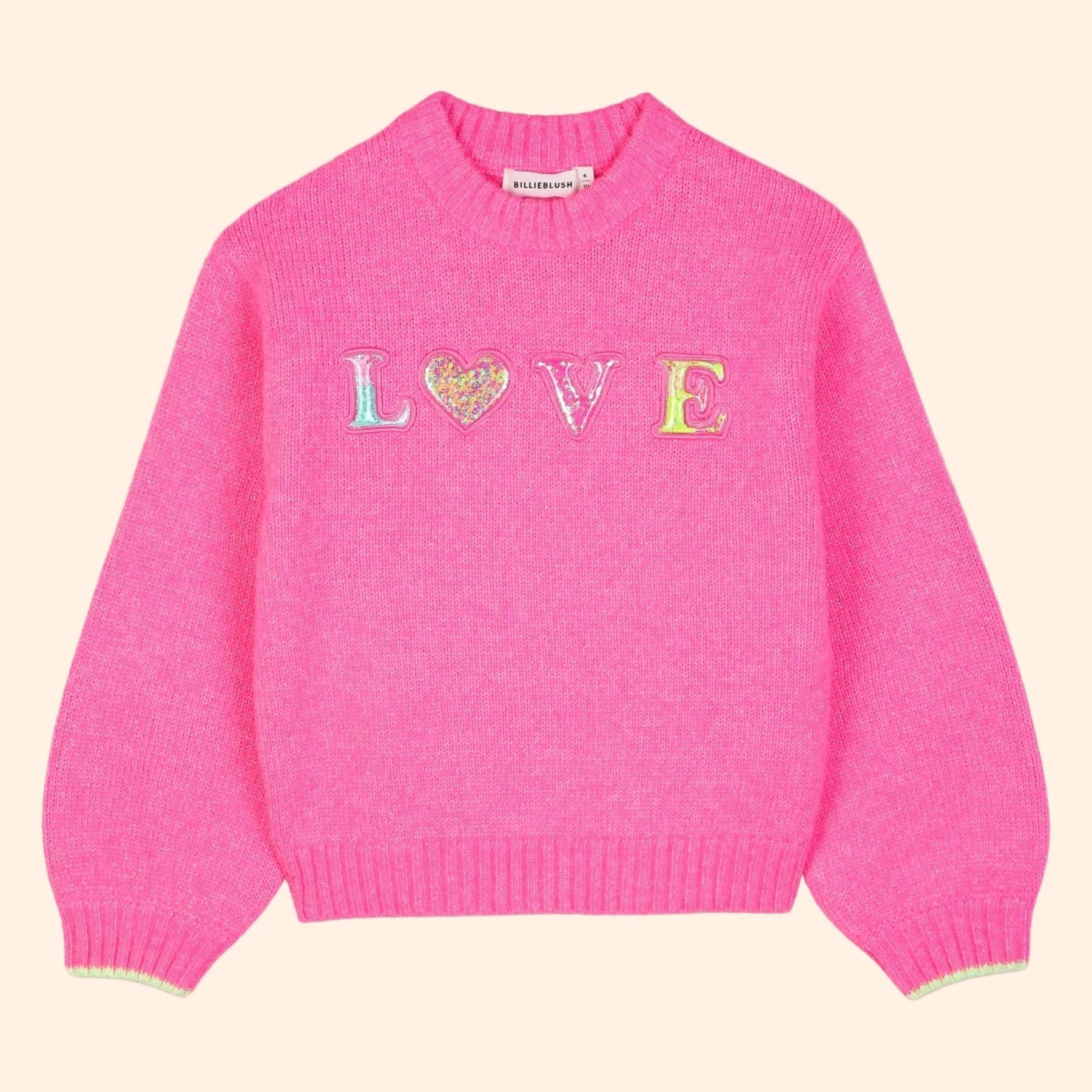 Billieblush Girls Pink Love Knit Sweater | HONEYPIEKIDS
